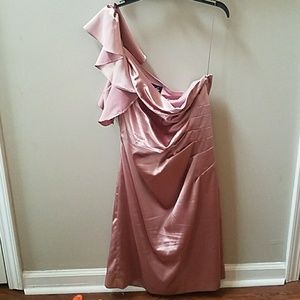 Pink rouched satin one strap dress